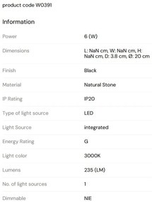 Aplica de perete LED, Marmura, Negru, Marbles 6W