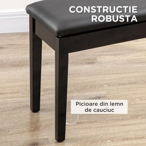 HOMCOM Bancă pentru Pian cu Spațiu de Depozitare, Bancă pentru Pian din Lemn și Piele Ecologică PU, 75x35x49 cm, Negru | Aosom Romania