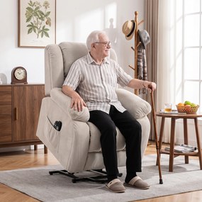 HOMCOM Fotoliu Electric de Ridicare 150°, Șezut Lat, Masaj, Încălzire, Catifea, Bej | Aosom Romania