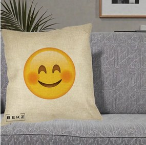 Perna Decorativa Emoji Fericit Roscat, 40x40 cm, Crem, Husa Detasabila, Perna Inclusa, BEKZ®