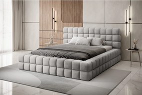 Pat matrimonial gri tapițat cu spațiu de depozitare cu somieră 140x200 cm Dizzle – ELTAP