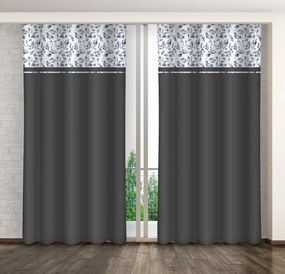 Perdea decorativă de culoare gri închis cu imprimare de flori de câmp albastru Lățime: 160 cm | Lungime: 250 cm