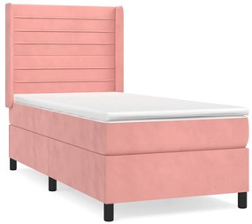 3132722 vidaXL Pat box spring cu saltea, roz, 90x200 cm, catifea