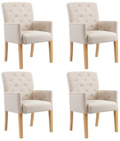 vidaXL Scaune de bucătărie cu brațe, 4 buc., bej, material textil