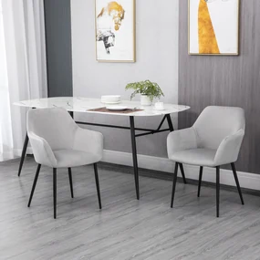 HOMCOM Set de 2 Scaune de Sufragerie Decorative din Catifea Gri Deschis pentru Living sau Dining | Aosom Romania