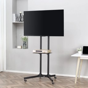 HOMCOM Carucior Suport Televizor cu Roti pentru TV 32-65" s VESA Maxim 600x400mm, Inaltime si Unghi Reglabile, Negru