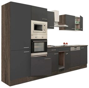 Mobilă de bucătărie Yorki 340, corp stejar Yorki, față antracit satinat, cu dulap cu raft