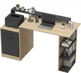 HOMCOM Masă pentru calculator cu spațiu de depozitare și rafturi, birou modern pentru birou și cameră de lucru, 140 cm, stejar | Aosom Romania