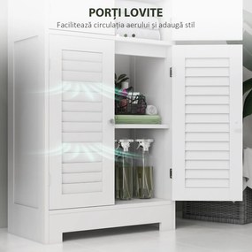 HOMCOM Dulap pentru Baie cu 3 Uși Duble din Lemn 60x30x170.5 cm, Alb | Aosom Romania
