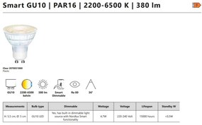 Bec LED Smart GU10 PAR16 2200-6500K 380Lm