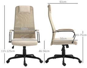 HOMCOM Scaun de Birou Ergonomic Rotativ cu Reclinare, Înălțime Reglabilă și Roți, 58x61x115-125 cm, Bej | Aosom Romania