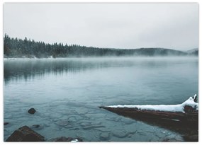 Tablou pe sticlă - lacul nordic înghețat (70x50 cm)