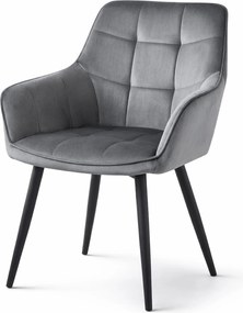 Fotoliu de sufragerie VARSI VELVET cu picioare negre, gri
