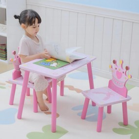 HOMCOM Set Masă și 2 Scaune cu Tematică de Prințese cu Spătare în Formă de Coroană, 55x34x42 cm, Roz | Aosom Romania