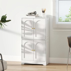 HOMCOM Bufet bucătărie, mobilier de bucătărie depozitare cu 4 uși curbate și 2 rafturi reglabile, 60 x 30 x 110 cm, alb | Aosom Romania