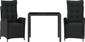 vidaXL Set mobilier de grădină cu perne, 3 piese, negru, poliratan