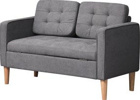HOMCOM canapea 2 locuri, canapea cu spațiu de depozitare, picioare din lemn, canapea tapițată cu aspect catifelat pentru living, dormitor, 117x 62 x 78 cm, Gri | Aosom Romania