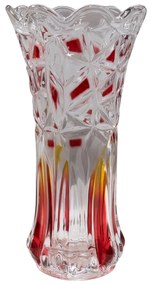 Vază de sticlă transparenta cu inserții roși și portocalii