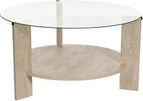 Masuta cafea CLARA, travertin, PAL/sticla, 75x75x40 cm