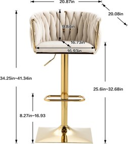 Set de 2 scaune de bar vintage cu spătar și suport pentru picioare, scaune de dining, Fildeș