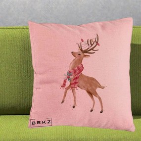 Perna Decorativa Renita cu Fular si Luminite, 40x40 cm, Roz, Husa Detasabila, Perna Inclusa, BEKZ®