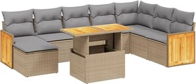 vidaXL Set canapele de grădină, 9 piese, cu perne, bej, poliratan