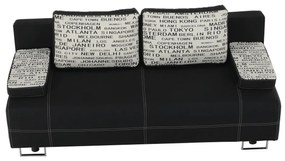 Canapea extensibilă cu spaţiu de depozitare, negru/model, ELIZE