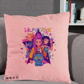 Perna Personalizata K-pop HUNTRX Trio cu Pisica Stele, 40x40 cm, Roz, Husa Detasabila, Perna Inclusa, BEKZ®
