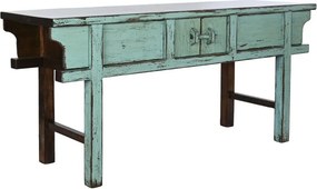 Consolă hol vintage din lemn de ulm, turcoaz, cu 2 sertare, 2 uși și zăvor din lemn, 88 x 170 x 49 cm, „Azure”