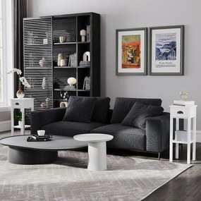 HOMCOM Set de 2 măsuțe laterale Masă de noptieră stil sofisticat cu sertar, etajeră inferioară, 30 x 30 x 75 cm, alb | Aosom Romania