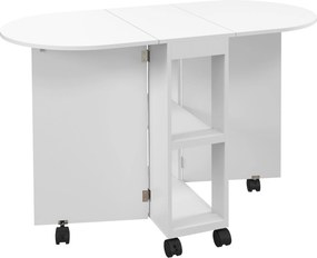 HOMCOM Masă pliabilă de dining pentru 2-4 persoane, 120x60x77 cm, cu 6 roți, 2 polițe, 2 extensii rabatabile, economisește spațiu, albă | Aosom Romania