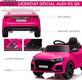 HOMCOM Mașină Electrică pentru Copii Audi RS Q8, 6V, 2 Motoare, Telecomandă, PP, 101x62x51 cm, Roz | Aosom Romania