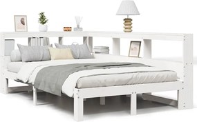 vidaXL Pat cu bibliotecă fără saltea, alb, 135x190 cm, lemn masiv pin