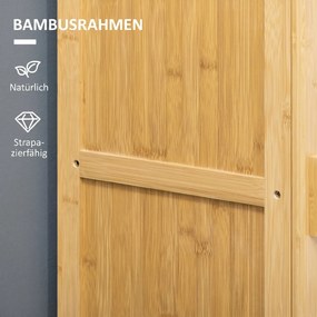 HOMCOM Dulap de Baie Subțire din Bambus, Dulăpior Economisire Spațiu cu 4 Rafturi și Ușă cu Lamele, Natural | Aosom Romania