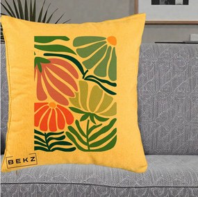 Perna Decorativa Flori Grafice Multicolore Modern, 40x40 cm, Galben, Husa Detasabila, Perna Inclusa, BEKZ®
