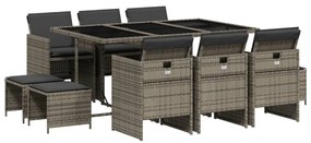 3210608 vidaXL Set mobilier de grădină cu perne, 11 piese, gri, poliratan