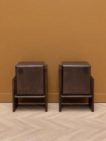 Set 2 noptiere din lemn de mango și metal, cu 1 ușă, maro antichizat, finisaj mat, 34.5×33×50.5, „Mogadi"