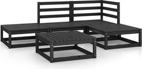 vidaXL Set mobilier de grădină, 5 piese, negru, lemn masiv de pin