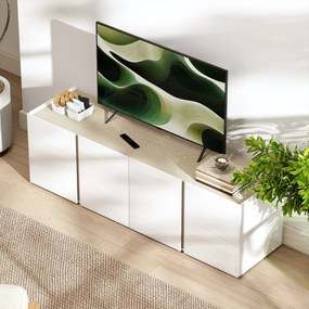 HOMCOM Comodă TV pentru televizoare de 65 de inch, Dulap TV cu uși Soft-Close, rafturi ajustabile, orificii pentru cabluri, pentru camera de zi, Alb | Aosom Romania