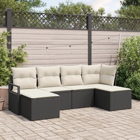 Set canapea de grădină vidaXL 6 piese cu perne, Negru Ratan
