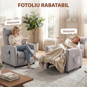 HOMCOM Fotoliu Masaj Reclinabil Manual 160° Chenille cu Suport pentru Picioare, Telecomandă și Buzunare, Gri Deschis | Aosom Romania