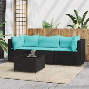 319799 vidaXL Set mobilier relaxare grădină 4 piese cu perne poliratan negru