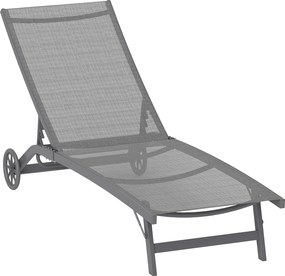 Outsunny Șezlong, spătar reglabil în 5 poziții, țesătură ventilată, cadru din aluminiu, Gri închis, 195 x 66 x 34 cm | Aosom Romania