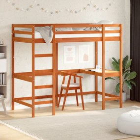vidaXL Cadru pat supraetajat cu birou, maro 100x200 cm lemn masiv pin