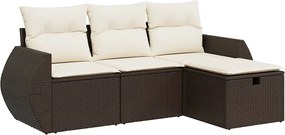 vidaXL Set canapele de grădină, 4 piese, cu perne, maro poliratan maro