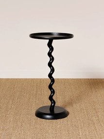 Măsuță laterală rotundă din aluminiu, negru, cu picior central ondulat și bază rotundă, 62 x 35 cm, „Graphic”