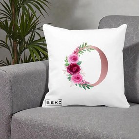 Cadou Personalizat - Perna Personalizata Monograma Rose Gold Litera O, 40x40 cm, Alba Mata, Husa Detasabila, Perna Inclusa, BEKZ®
