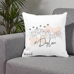 Perna Personalizata Dog Love Linie Minimalista, 40x40 cm, Alba Mata, Husa Detasabila, Perna Inclusa, BEKZ®