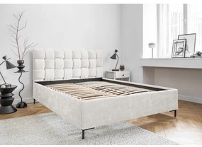 Pat matrimonial crem tapițat cu somieră 160x200 cm Eve – Miuform