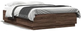 3209610 vidaXL Cadru de pat cu lumini LED stejar maro 150x200cm lemn prelucrat